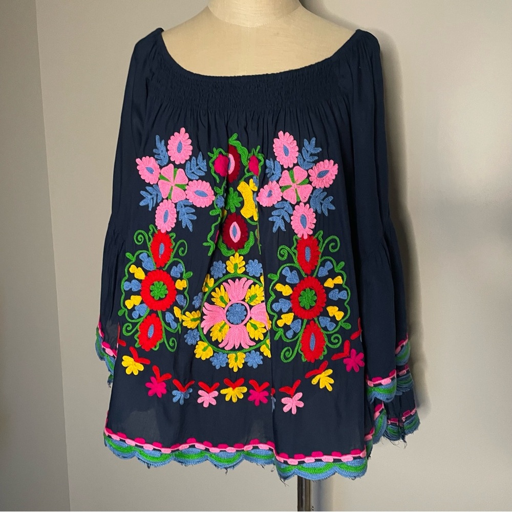 Ruby Yaya navy embroidered off the shoulders top size XS